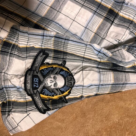 Ecko Grey Plaid‎ Button Down Embroidered Shirt Sz Large Y2K (AA2) - Picture 6 of 8
